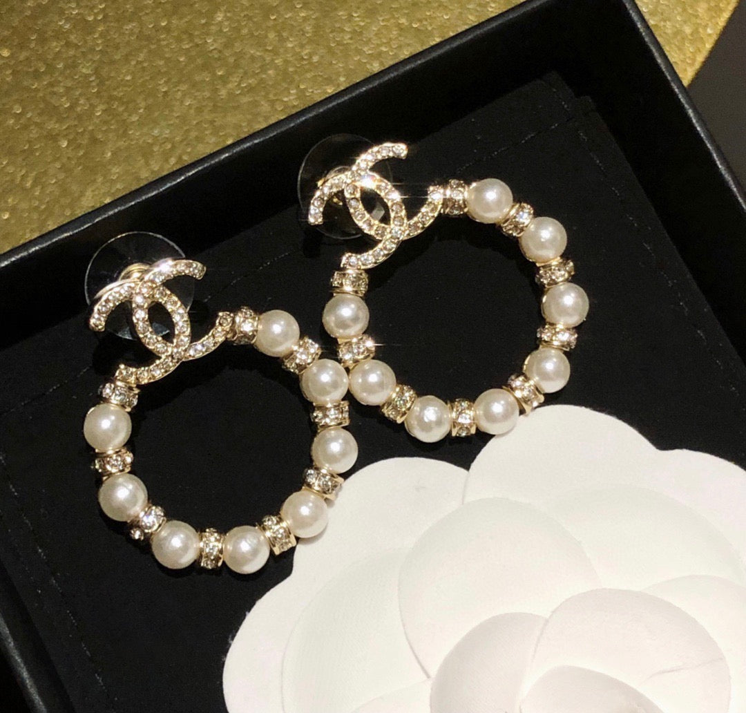Cc pearl hoop earrings