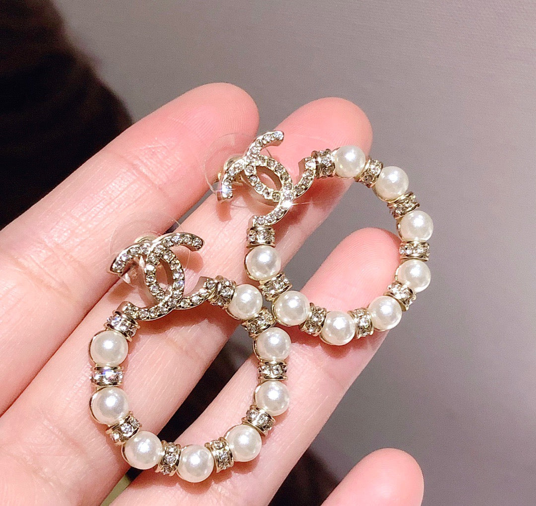 Cc pearl hoop earrings