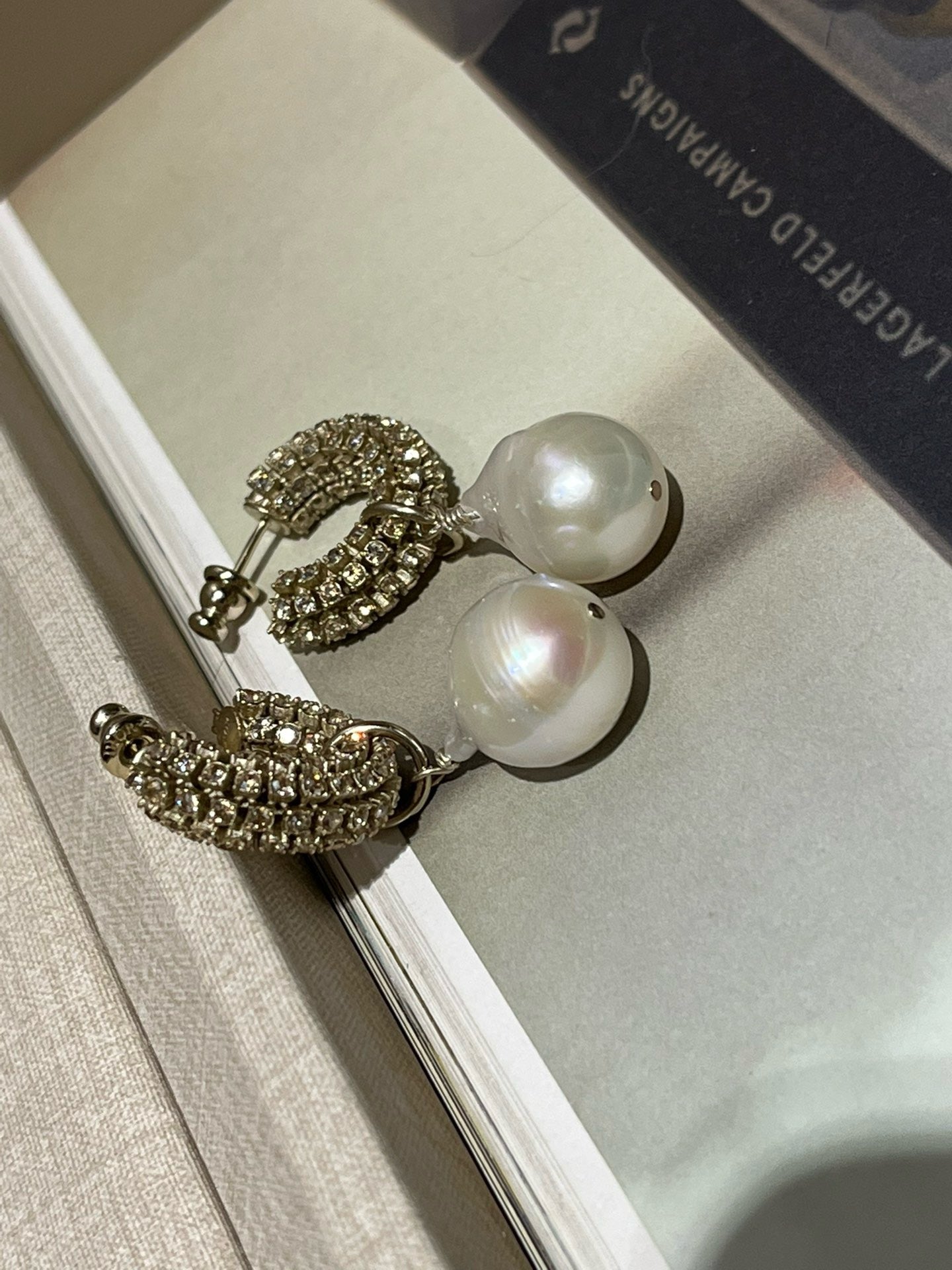 Karl crystal pearl earrings