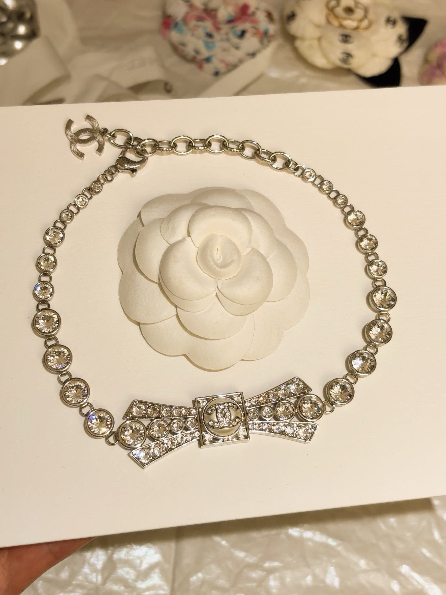 Carly crystal bow choker necklace