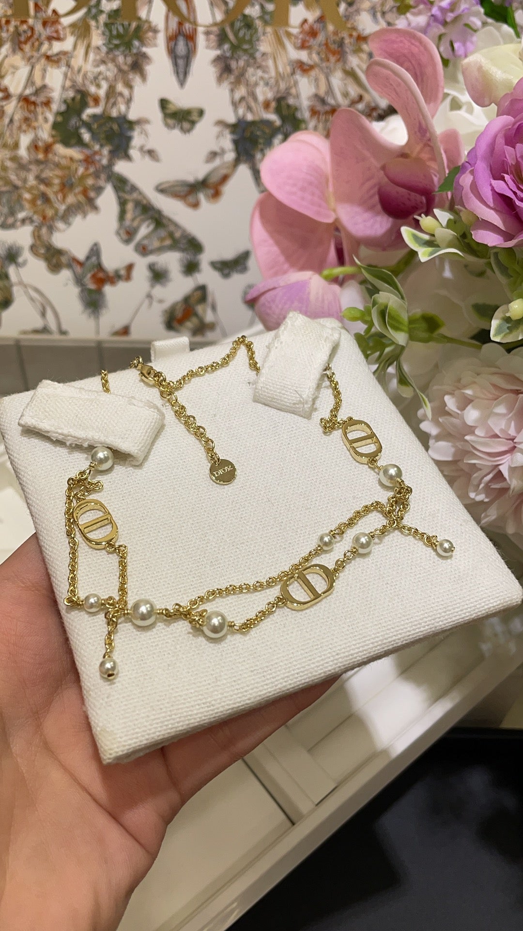 Dio Petit CD Pearl Double Tassel Necklace