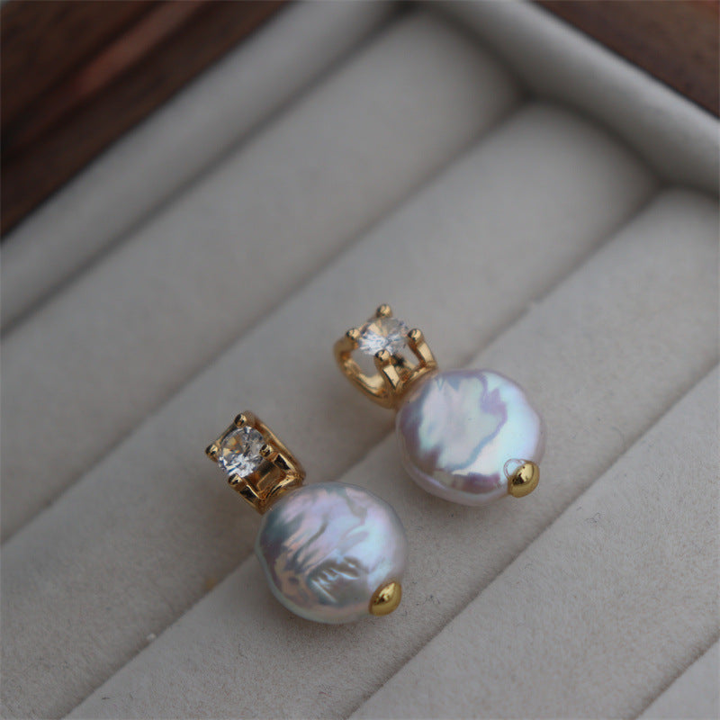 Baroque Pearl Zircon Stud Earrings