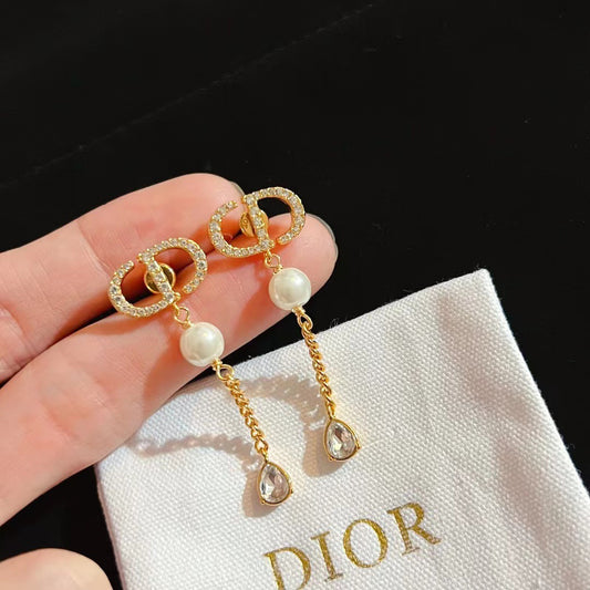 Dio crystal Gold tone earrings