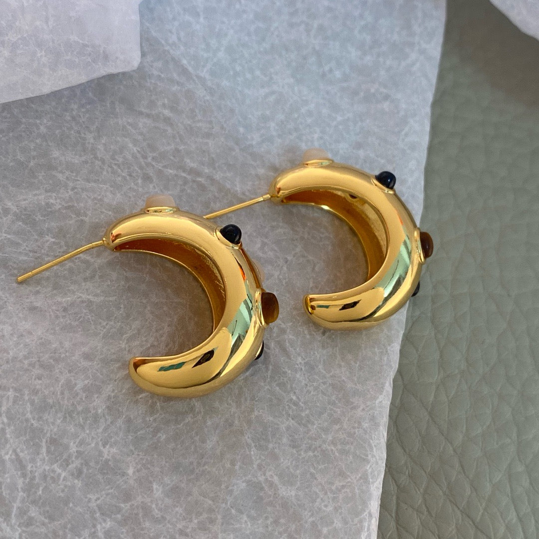 Rainbow Moon Crystal Stud Earrings