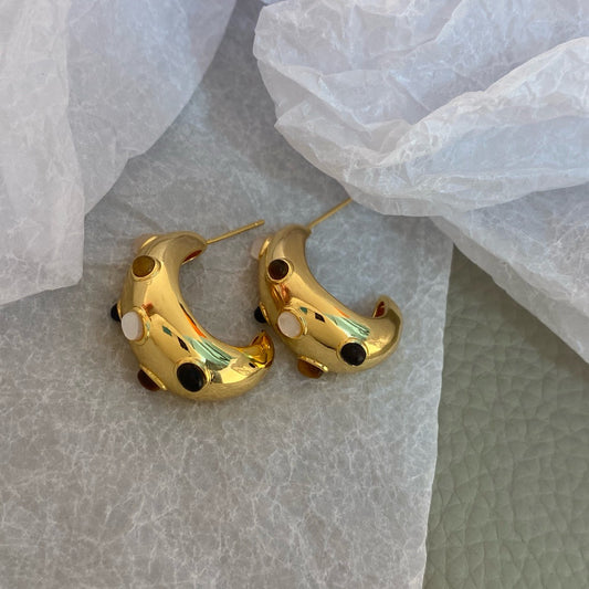 Rainbow Moon Crystal Stud Earrings