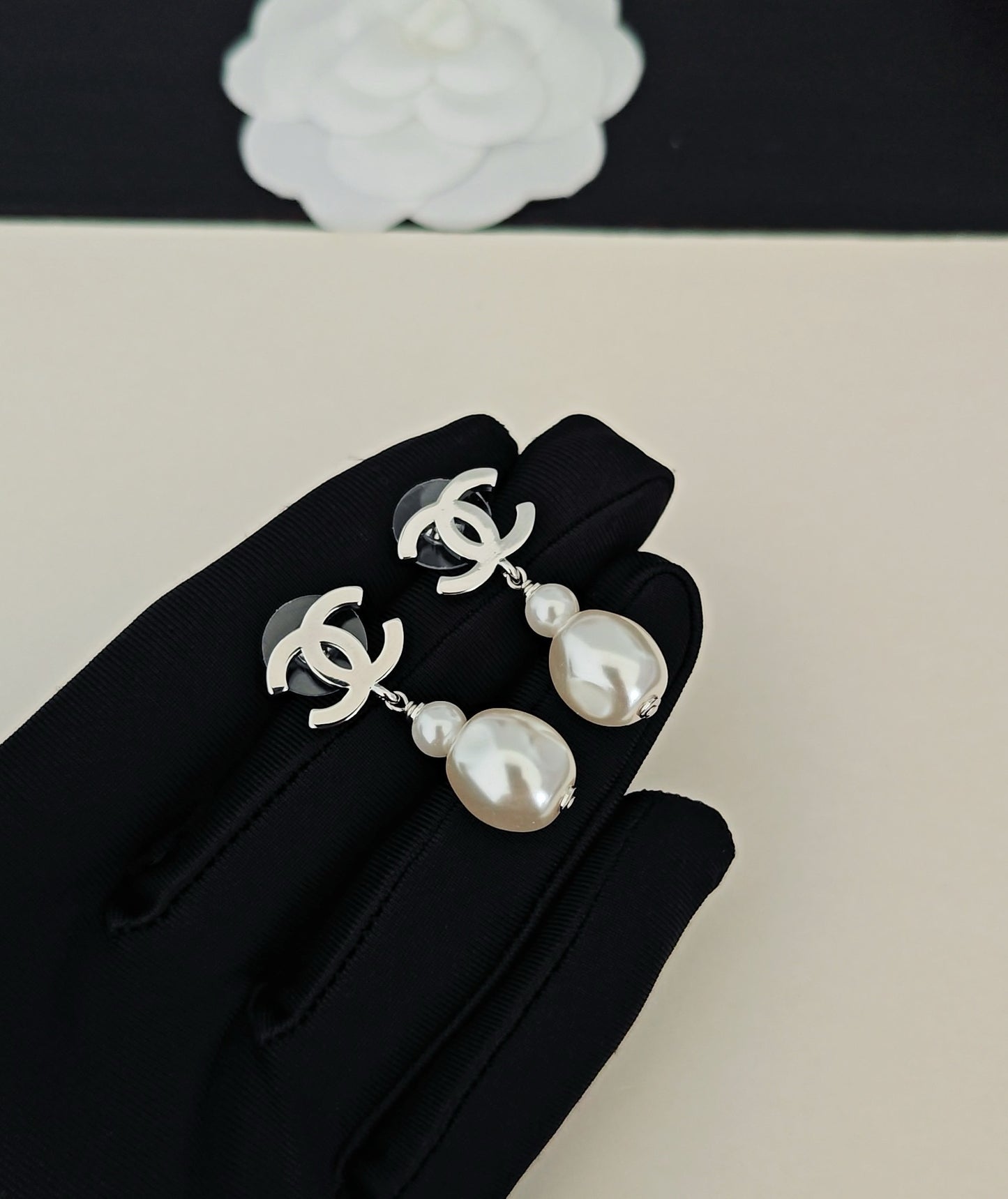 CC Teardrop Pearl Earrings