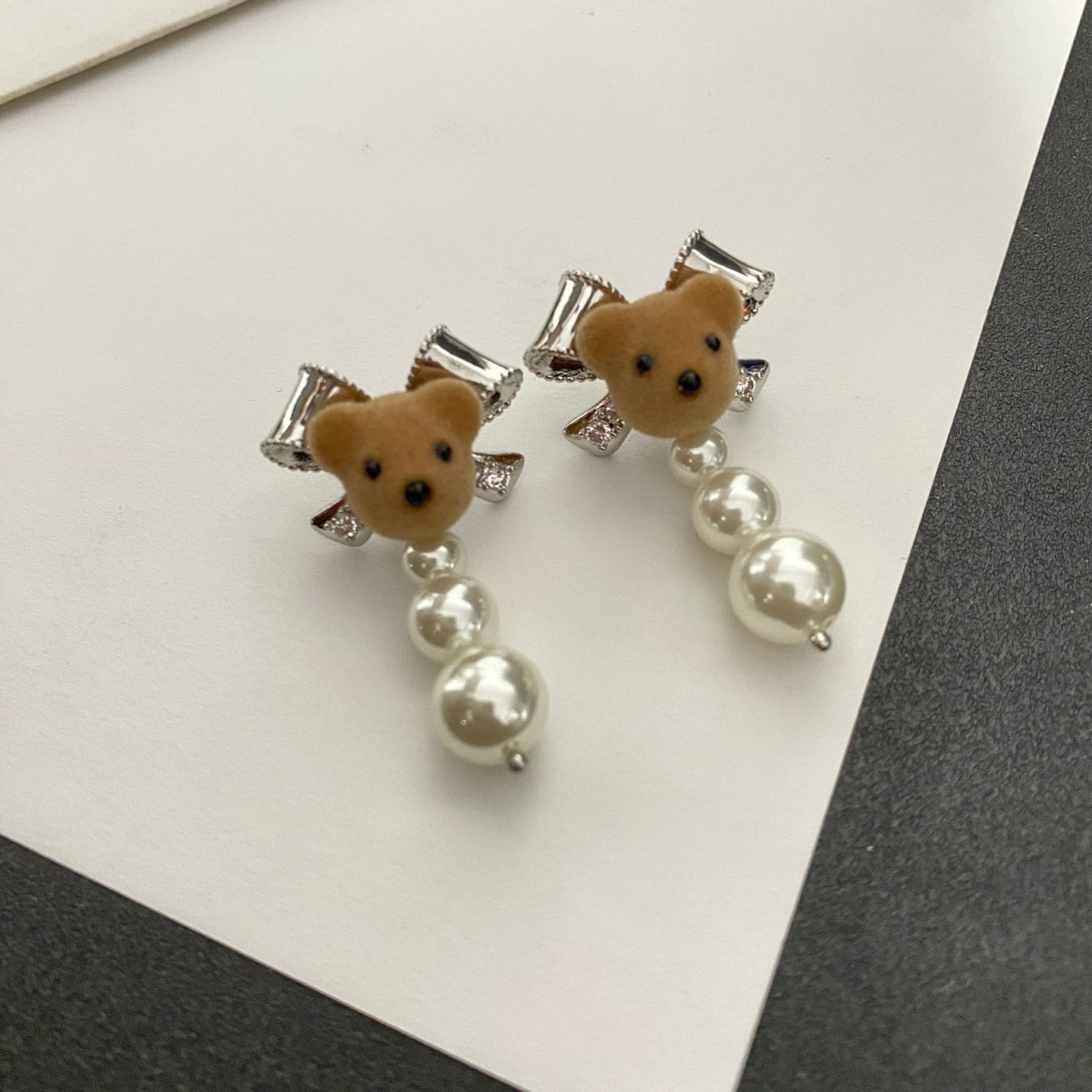 Teddy Bear & Pearl Earrings