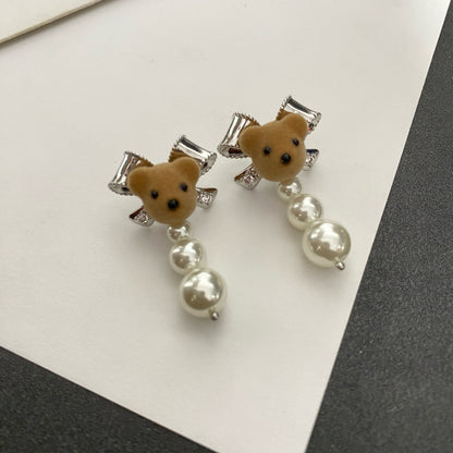 Teddy Bear & Pearl Earrings