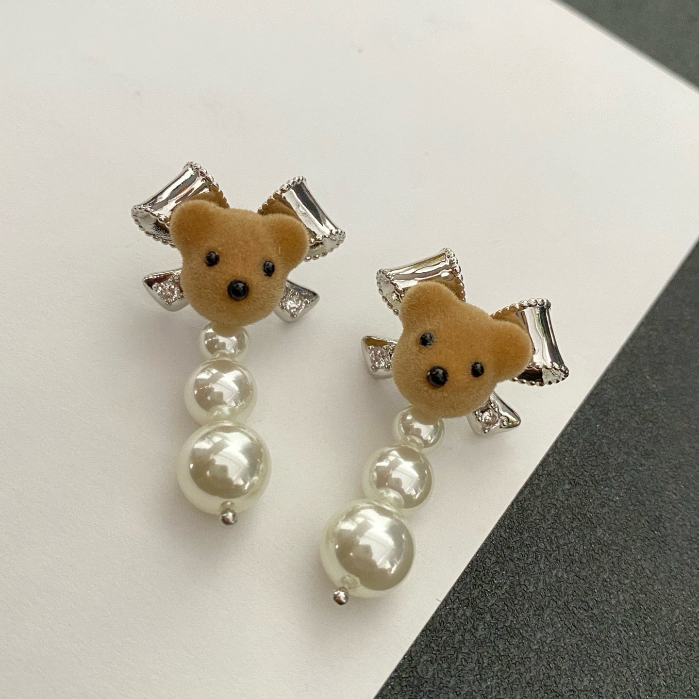 Teddy Bear & Pearl Earrings