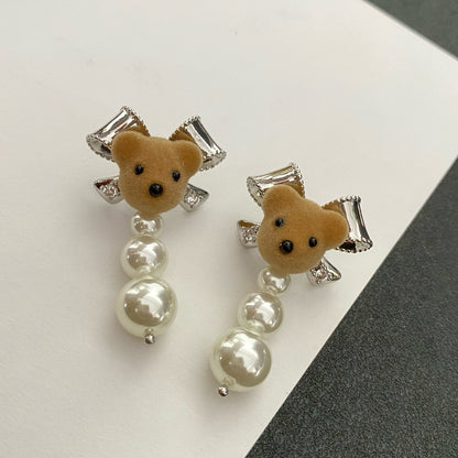 Teddy Bear & Pearl Earrings