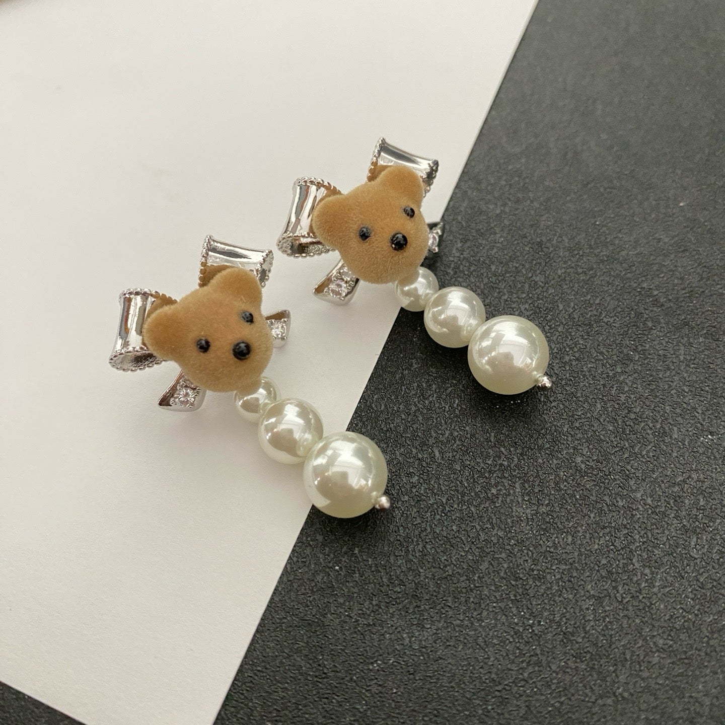 Teddy Bear & Pearl Earrings