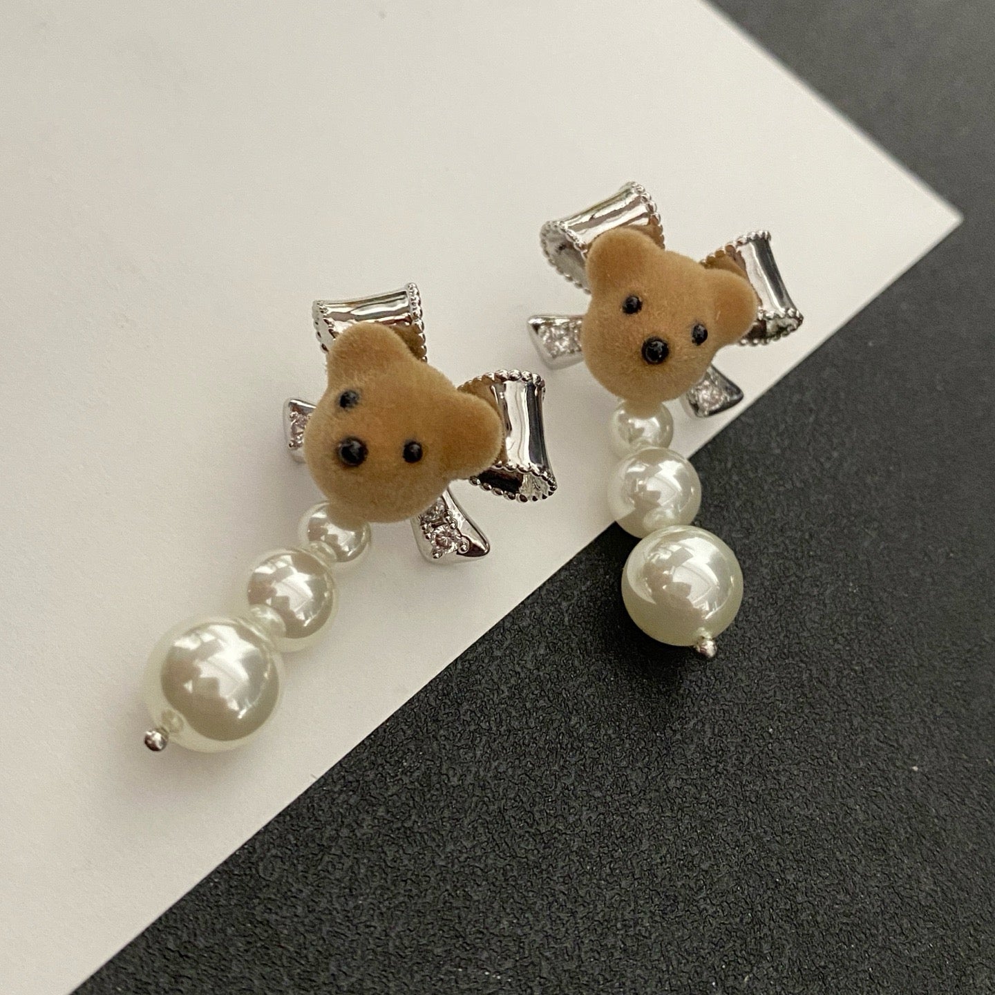 Teddy Bear & Pearl Earrings
