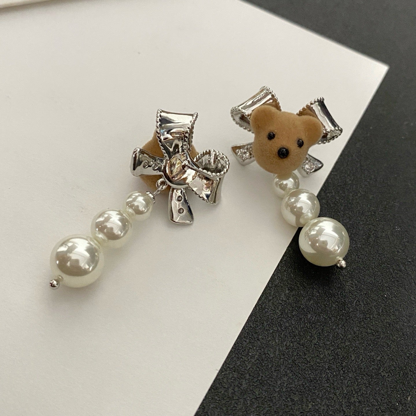 Teddy Bear & Pearl Earrings