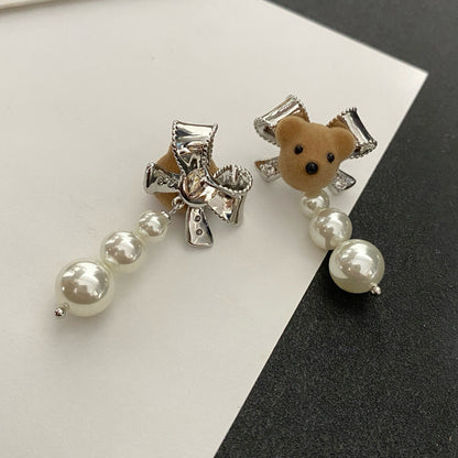 Teddy Bear & Pearl Earrings