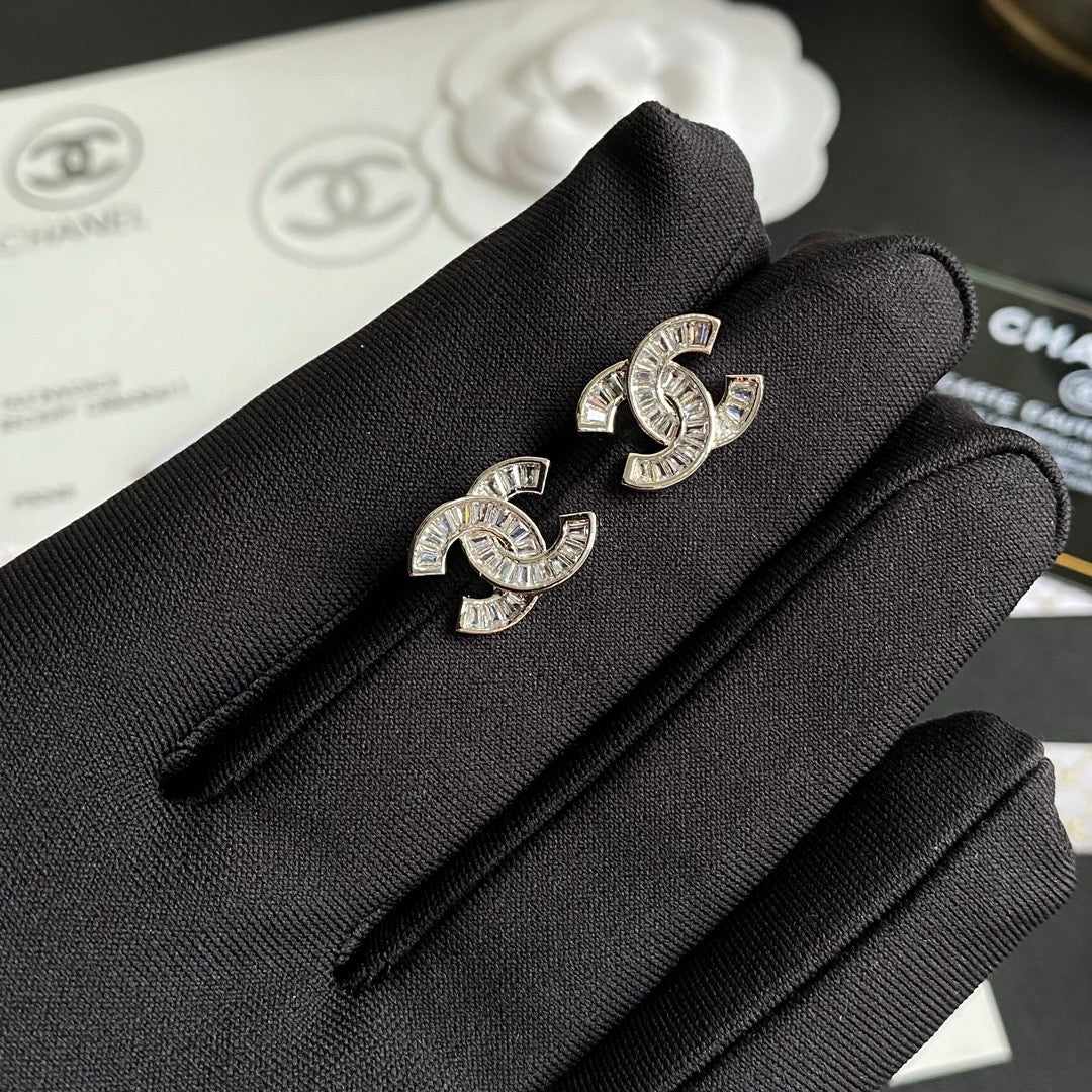 Coco 3D Logo Rhinestone Stud Earrings