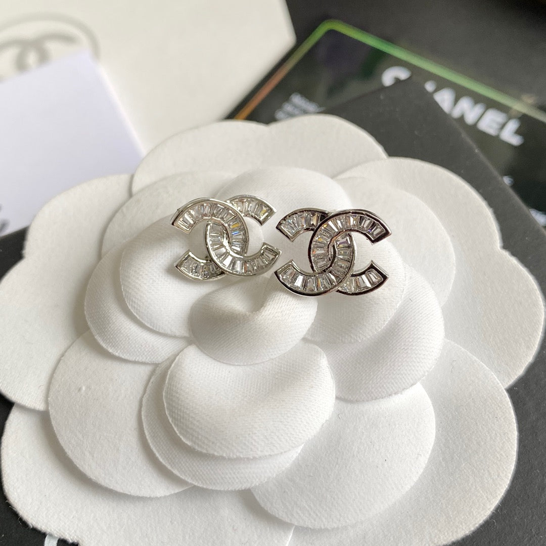 Coco 3D Logo Rhinestone Stud Earrings