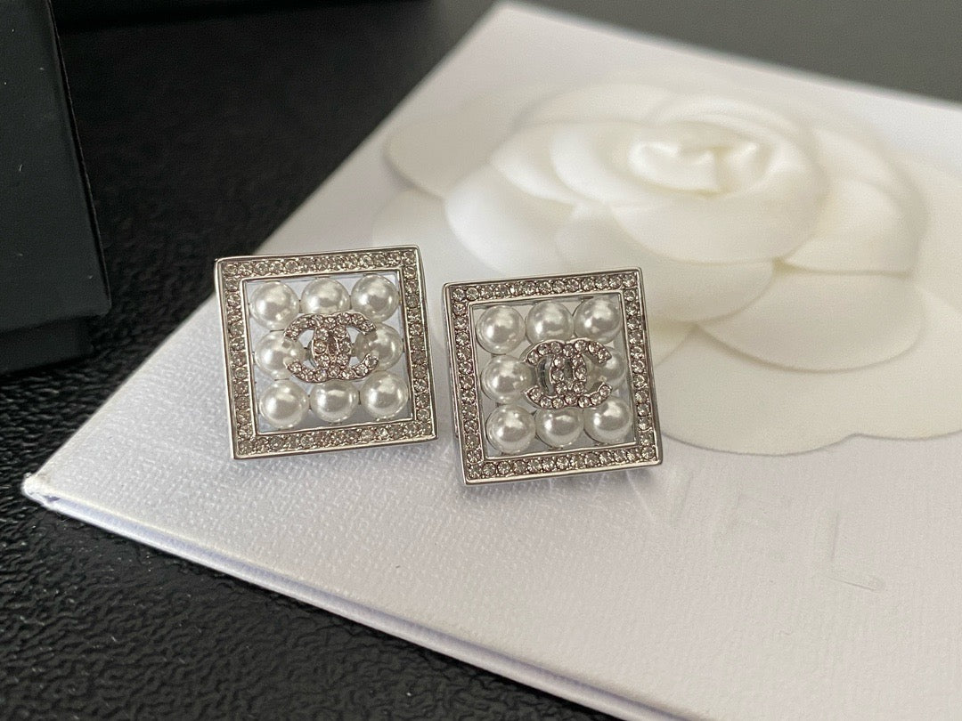 CC Square Pearl  Earrings