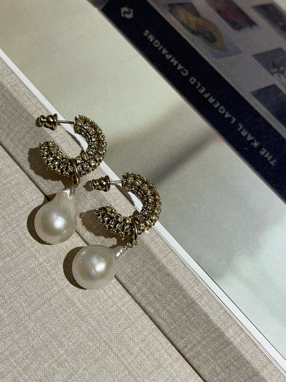 Karl crystal pearl earrings