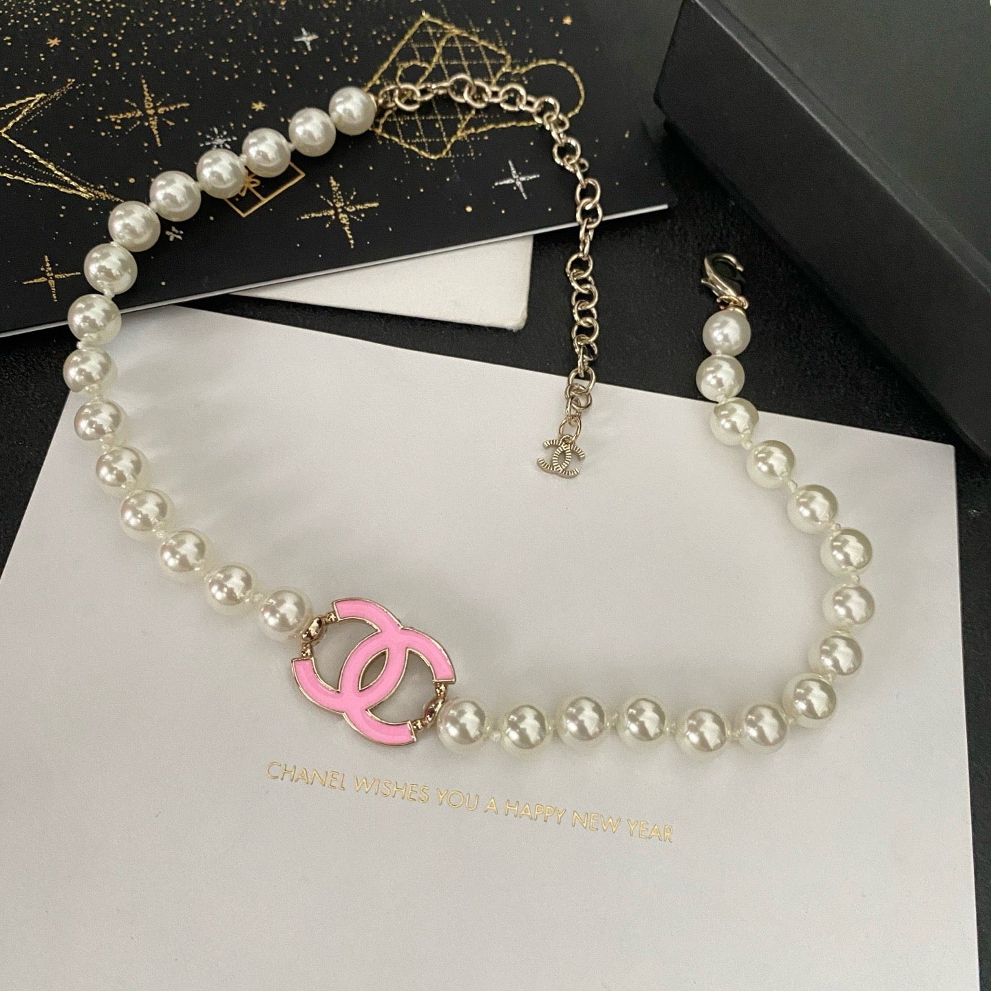 CC pink lady pearl necklace