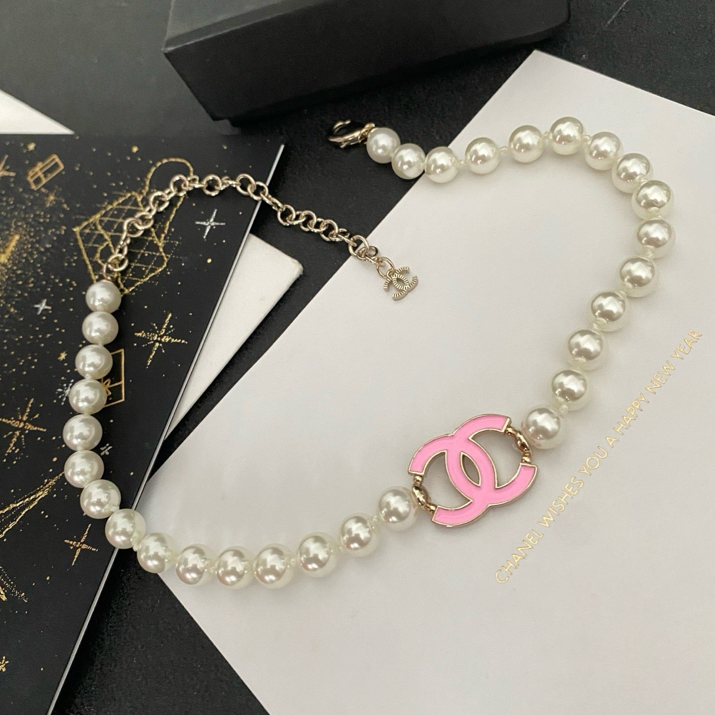 CC pink lady pearl necklace