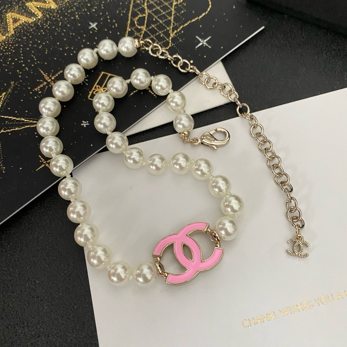 CC pink lady pearl necklace