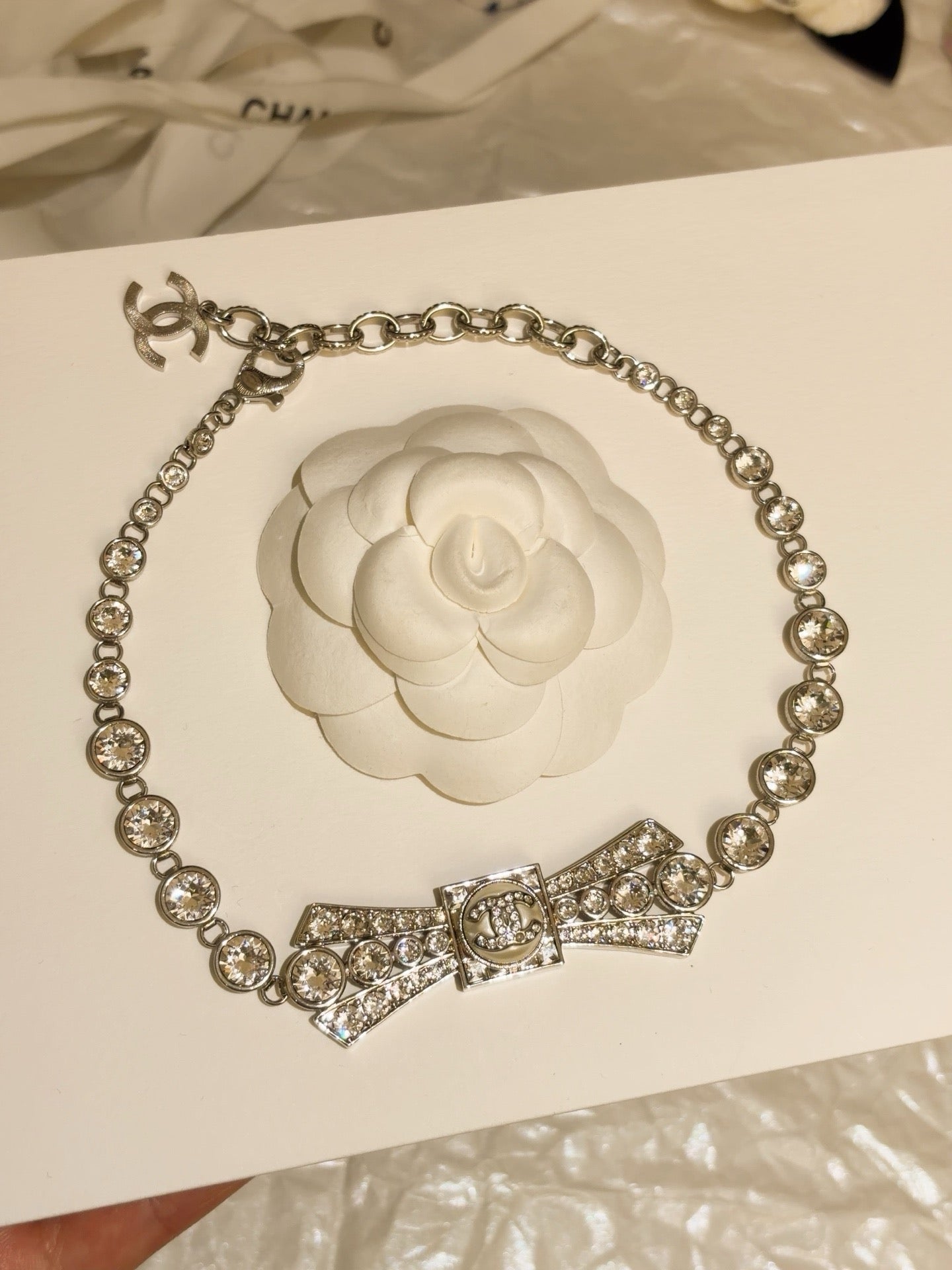 Carly crystal bow choker necklace