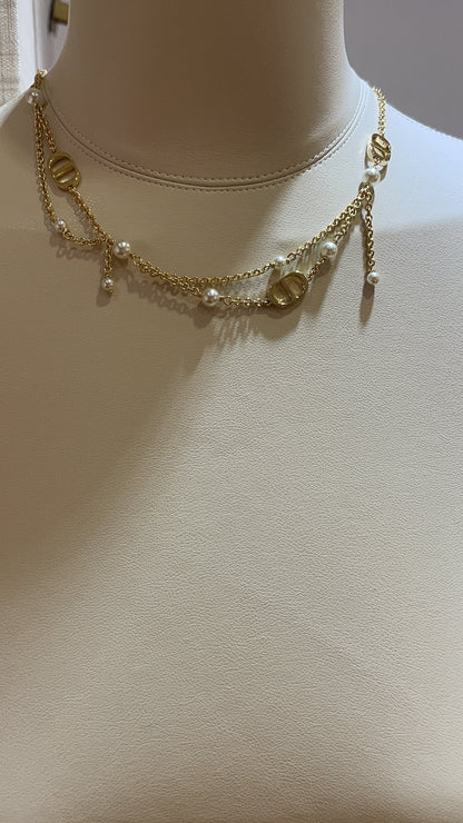 Dio Petit CD Pearl Double Tassel Necklace