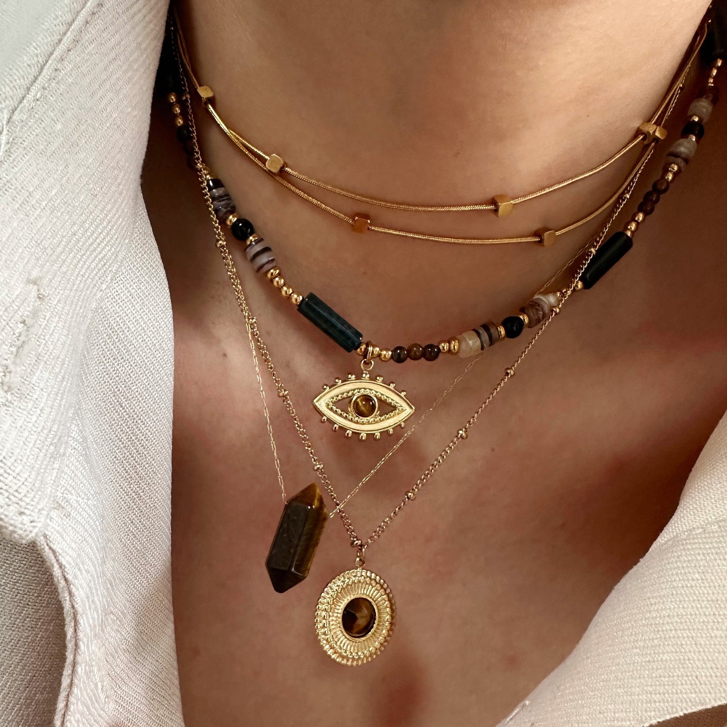 Stone Pendant Stainless Steel Necklace14k Gold