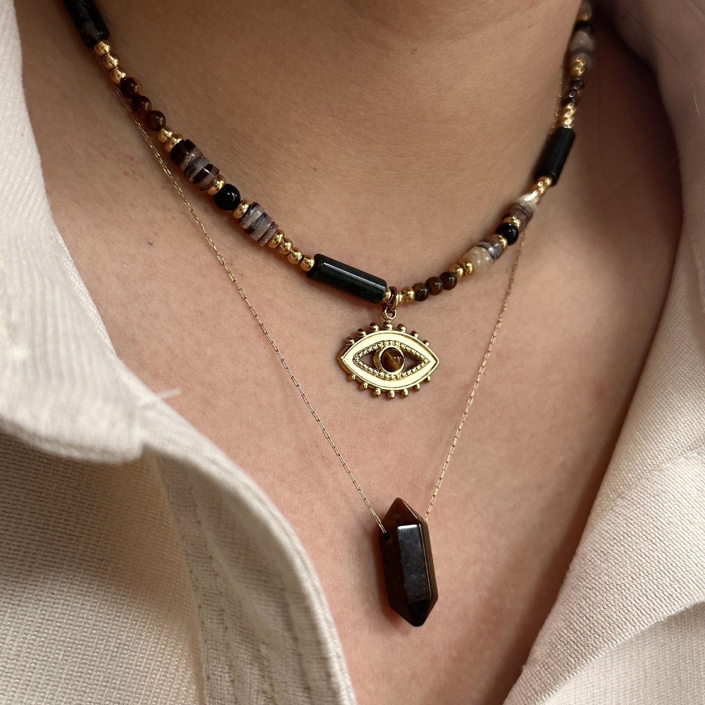 Stone Pendant Stainless Steel Necklace14k Gold