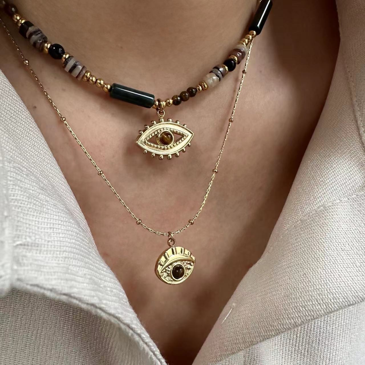 Stone Pendant Stainless Steel Necklace14k Gold