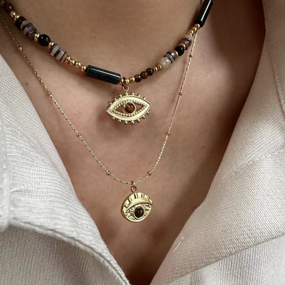 Stone Pendant Stainless Steel Necklace14k Gold