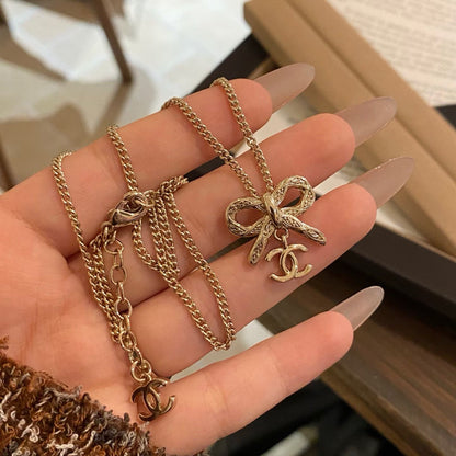 CC Delicate Gold  Bow Pendant Necklace