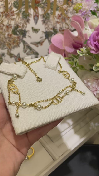 Dio Petit CD Pearl Double Tassel Necklace